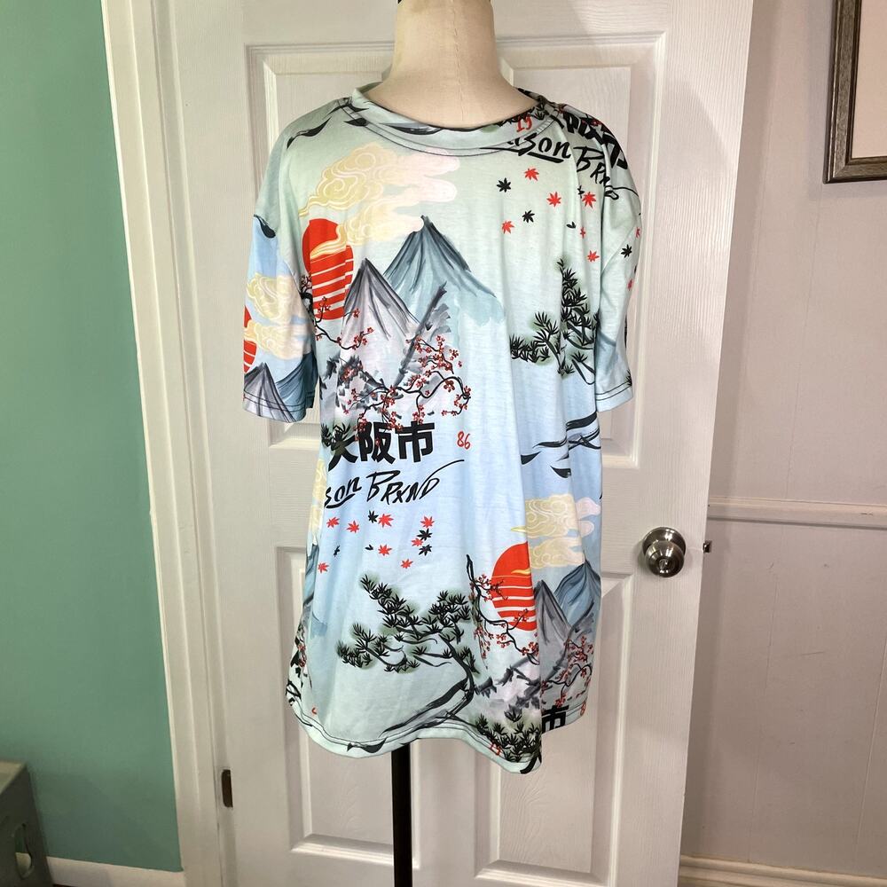 Reason Brand Clothing NY Tee Shirt Japanese Cherry Blossom All Over Print Sz L